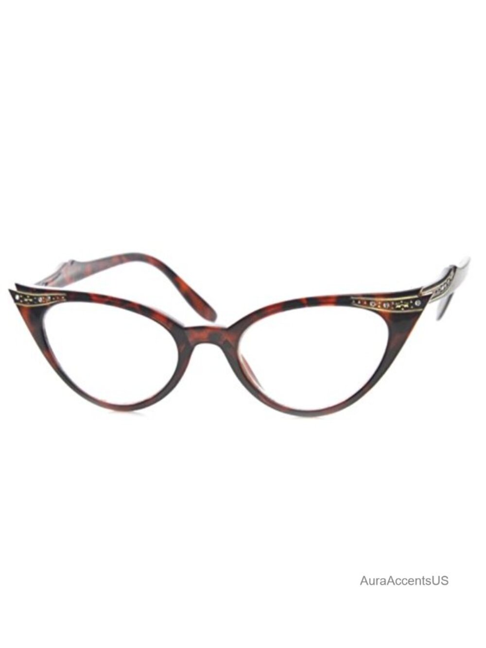 Vintage 50s Inspired Cat Eye Glasses with Rhinestones Clear Lens